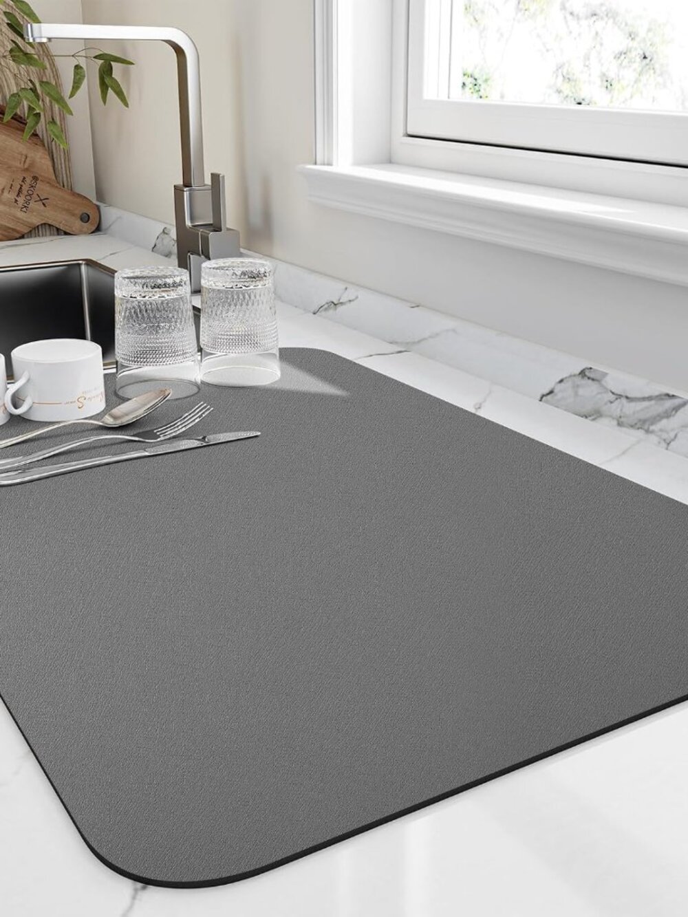 Dish Drying Mat for Kitchen Counter, Heat Resistant Drainer Mats with Non-slip R